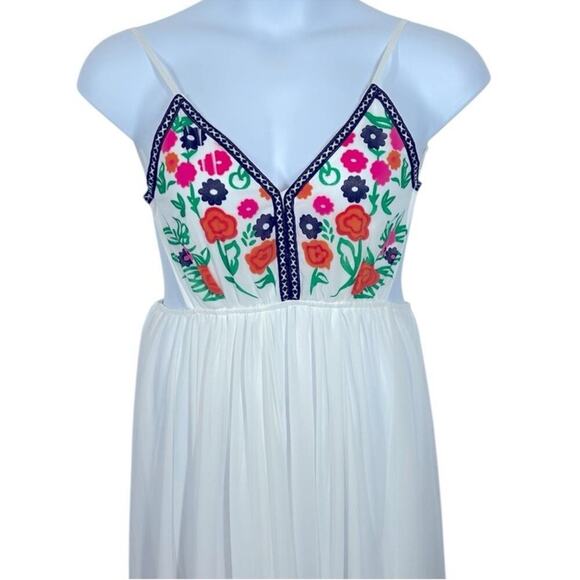 Boho Maxi Dress XL | Embroidered Look Open Back Festival Sundress White Floral - Picture 3 of 11